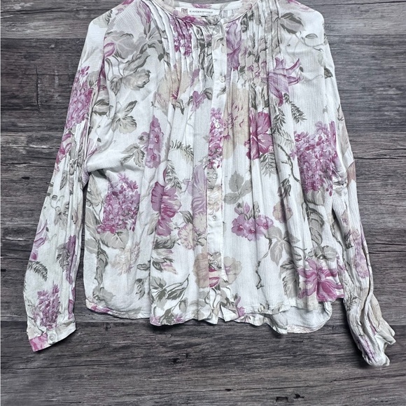 Anthropologie White Long Sleeve Pleated Blouse with Bib Collar - Picture 1 of 7